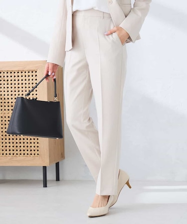 【洗える/UVカット】リネンライクストレッチテーパードパンツ