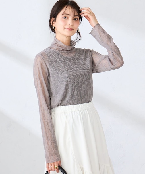 シアーウェーブハイネックカットソー