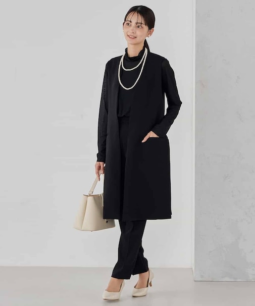 サテンサイドスリットジレ【洗える/速乾/毛玉になりにくい/イージーケア】