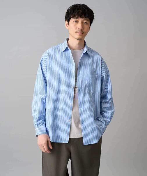 【洗濯機で洗える/毛玉になりにくい】ワイドストレッチストライプシャツ