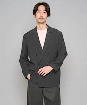 【イージーケア/洗濯機で洗える/毛玉になりにくい/ストレッチ】メッシュストレッチダブルブレストジャケット