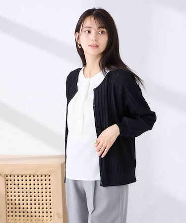 プリーツ編みVネックニットカーディガン