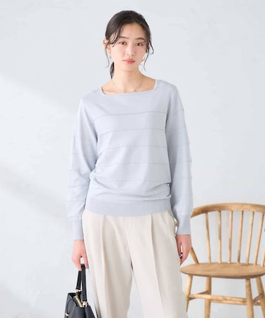 【洗える/UVカット】タックボーダースクエアニット