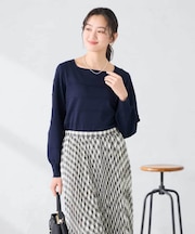 【洗える/UVカット】タックボーダースクエアニット