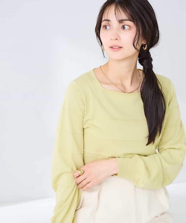 【洗える/UVカット】タックボーダースクエアニット