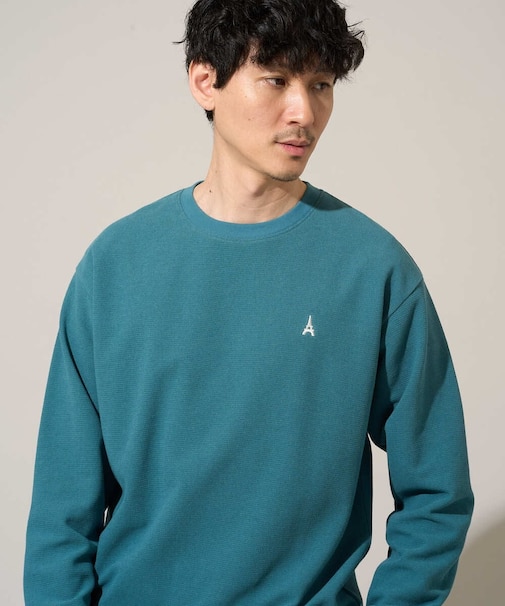 【イージーケア/洗濯機で洗える/毛玉になりにくい】アゼダブルフェイス1ポイント刺繍カットソー