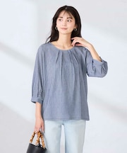 タックスリーブストライプカットソー