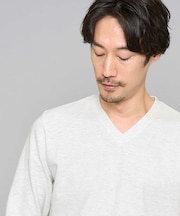 【スマート/イージーケア/洗濯機で洗える/毛玉になりにくい】アゼダブルフェイスVネックスマートTシャツ