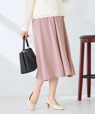 【洗える/イージーケア】シルキーサテンフレアスカート