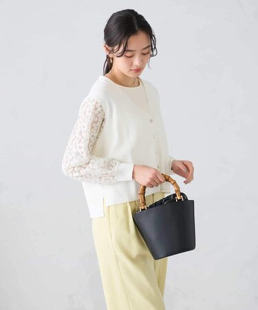 チュールレース袖ニットカーディガン