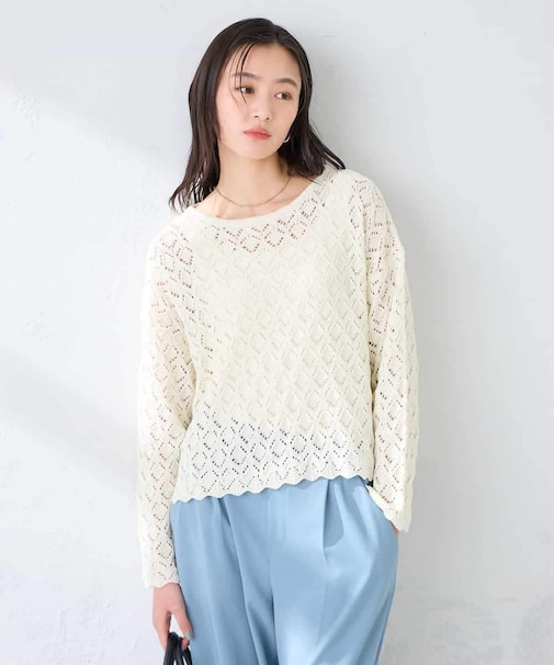 透かし編みニットプルオーバー