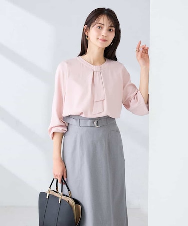 【洗える/ストレッチ】バーチャームボウタイブラウス