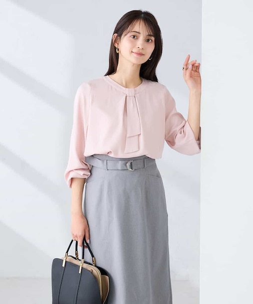 【洗える/ストレッチ】バーチャームボウタイブラウス