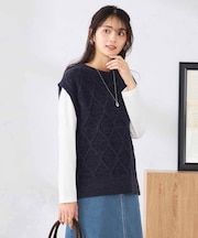 アラン柄ハイネックベスト