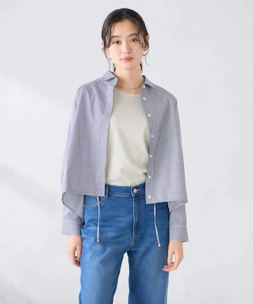 ストライプ柄クロップドシャツ