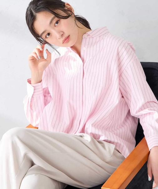 ストライプ柄クロップドシャツ