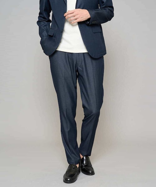 【イージーケア/接触冷感】デニムライクストレッチスマートスラックス