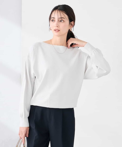 【雑誌InRed(宝島社)4月号掲載/洗える/UVカット】ボートネック袖タックニット