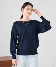 【洗える/UVカット】ボートネック袖タックニット