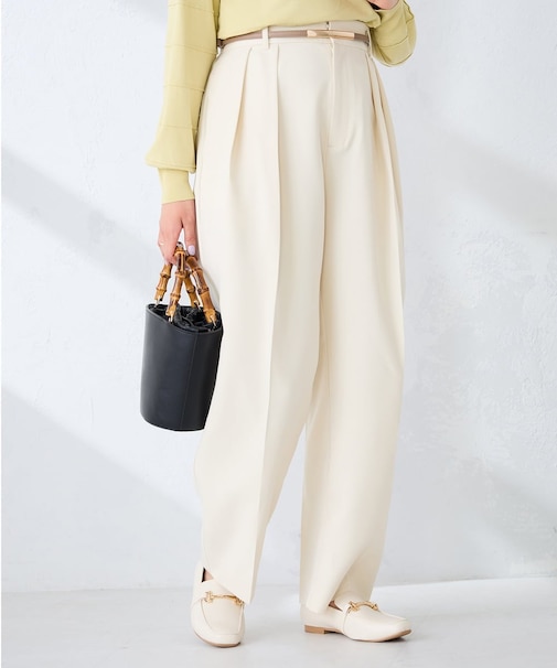 【洗える】タックテーパードパンツ