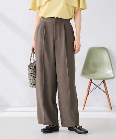 【接触冷感/UVカット/雑誌InRed(宝島社)5月号掲載】リネンライク2タックワイドパンツ【セットアップ対応/アンチピリング】