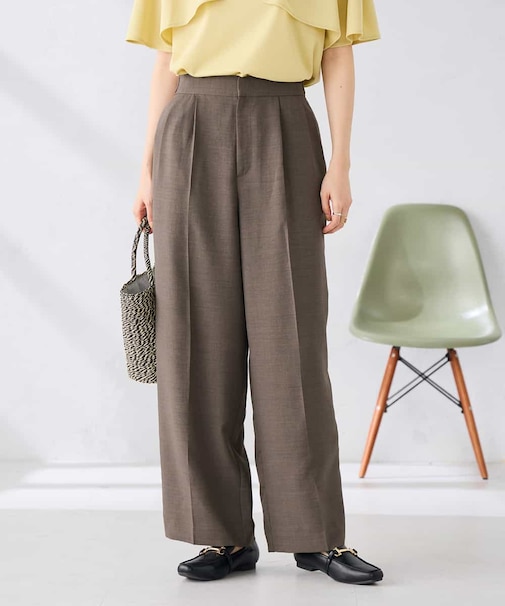 【接触冷感/UVカット/雑誌InRed(宝島社)5月号掲載】リネンライク2タックワイドパンツ【セットアップ対応/アンチピリング】