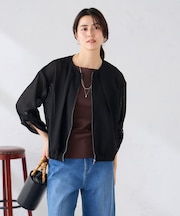 ノーカラーメッシュブルゾン