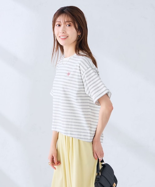 大人のクロップド刺繍Tシャツ【UVカット・接触冷感】