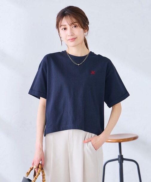 大人のクロップド刺繍Tシャツ【UVカット・接触冷感】