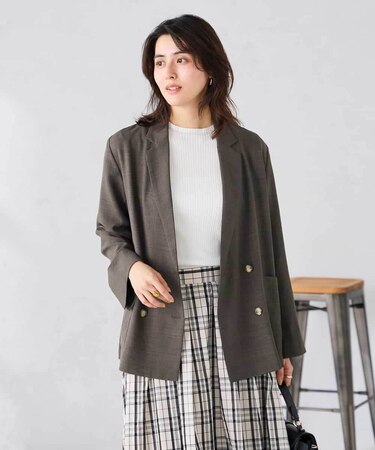 【接触冷感/UVカット/雑誌InRed(宝島社)5月号掲載】リネンライクダブルブレストジャケット【セットアップ対応/アンチピリング】