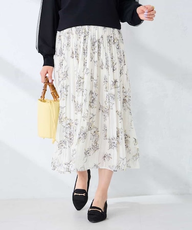 【洗える】フラワープリントランダムプリーツスカート