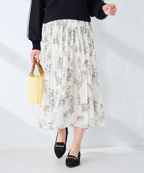 【洗える】フラワープリントランダムプリーツスカート