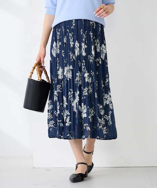【洗える】フラワープリントランダムプリーツスカート