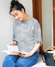 ボーダー楊柳袖デザインカットソー