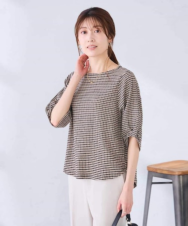 ボーダー楊柳袖デザインカットソー