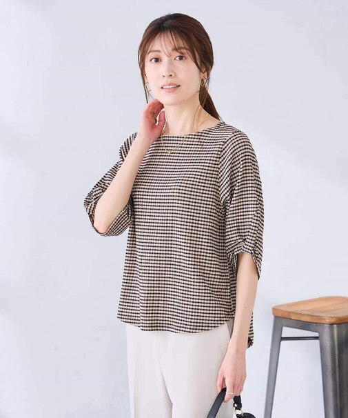 ボーダー楊柳袖デザインカットソー