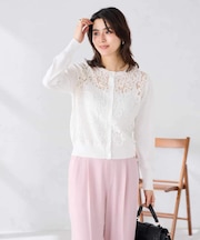 レースコンビクルーネックカーディガン