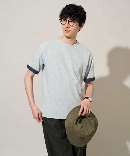 【イージーケア/洗濯機で洗える/接触冷感】ヘリンボーンストレッチダブルフェイスカットソー