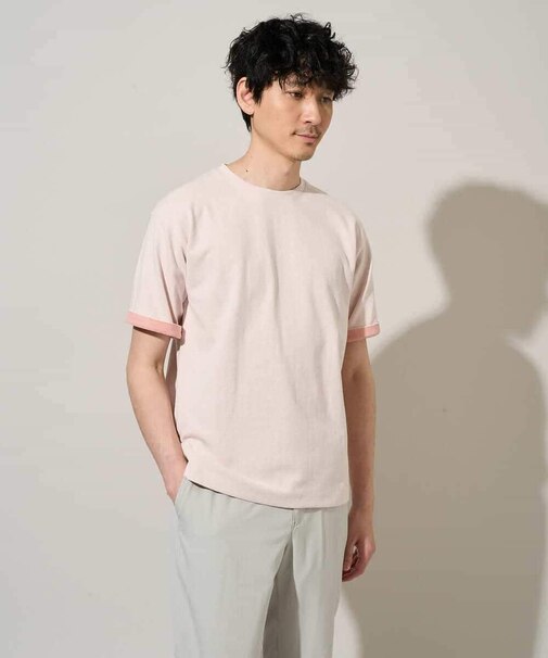 【イージーケア/洗濯機で洗える/接触冷感】ヘリンボーンストレッチダブルフェイスカットソー