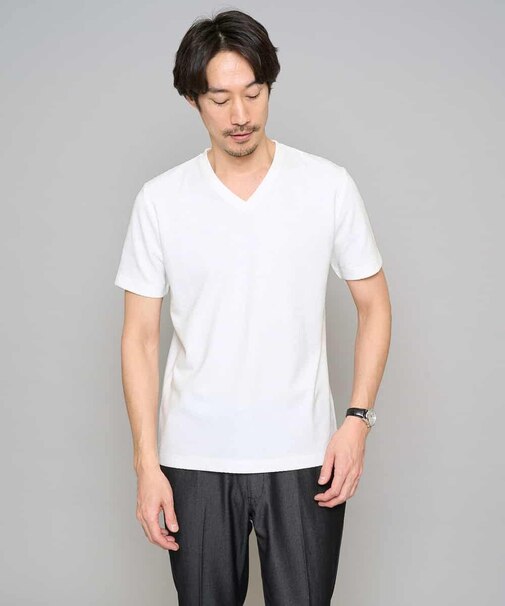 【イージーケア/洗濯機で洗える】キカジャカードＶネックスマートＴシャツ