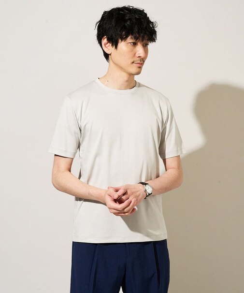 【接触冷感/UVカット/洗濯機で洗える/毛玉になりにくい】シルケットスムースクルーネックスマートＴシャツ