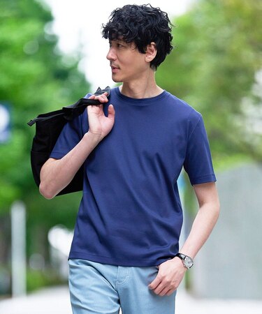 【接触冷感/UVカット/洗濯機で洗える/毛玉になりにくい】シルケットスムースクルーネックスマートＴシャツ