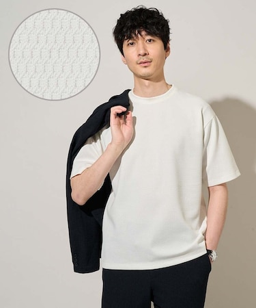 【イージーケア/洗濯機で洗える/接触冷感/毛玉になりにくい】ワイドハニカムジャカードクルーネックスマートＴシャツ