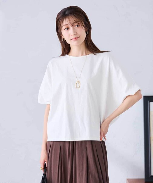 【接触冷感/UVカット/コットン 100%】タックドルマンスリーブカットソー