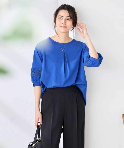 袖口レースチュニックカットソー