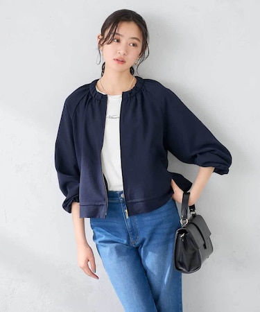 【接触冷感/UVカット】リネンライクノーカラージップブルゾン【セットアップ対応/アンチピリング】