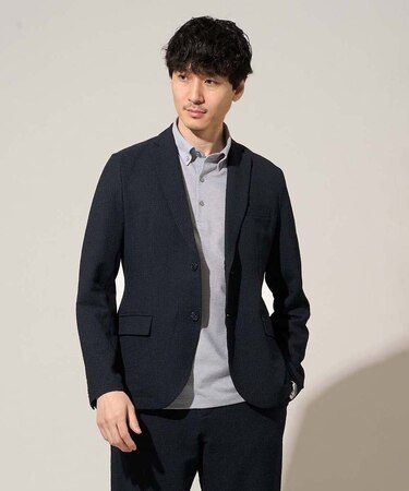 春夏のオフィススタイルにおすすめ【イージーケア/洗濯機で洗える/吸水速乾/毛玉になりにくい】シアサッカースマートジャケット