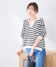 メッシュフードニットプルオーバー