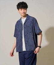 【イージーケア/洗濯機で洗える/速乾/接触冷感/毛玉になりにくい】センガプリントゴブソテオープンカラーシャツ