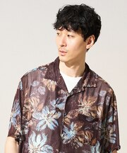 【接触冷感/イージーケア/洗濯機で洗える/ストレッチ】メッシュプリントゴブソデオープンカラーシャツ
